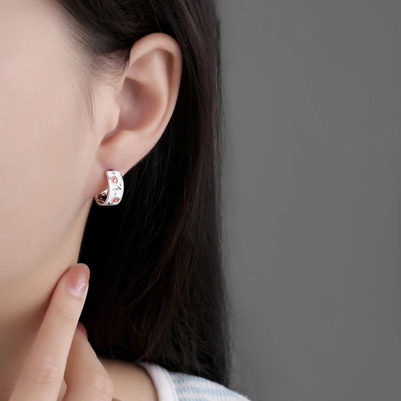 LATS White Pink Enamel Tulip Floral Tea Cup Hoops Earrings for Women Spring Summer 14K Gold Plated Jewelry Fashion Accessories