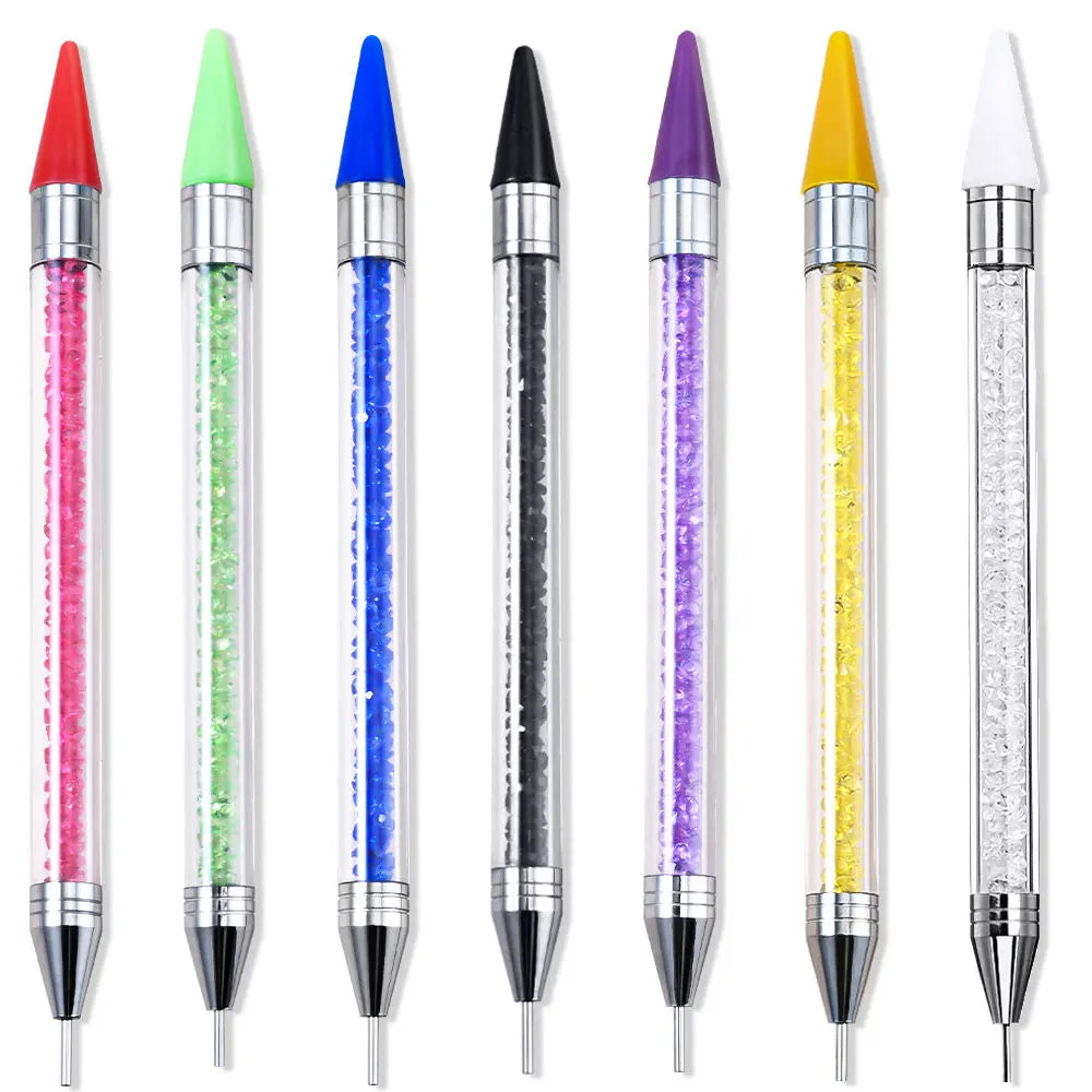 7colors Nails Art Brush Manicure Double Head Point Drill Pen Silicone Head Rhinestone Picker Wax Pencil Dot Painting Point Tools
