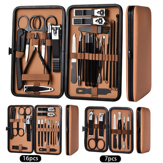 7-24pcs Manicure Tool Set Stainless Steel Cuticle Nipper Cutter Kit Professional Nail Clippers Pedicure Nail Art Grooming Tools
