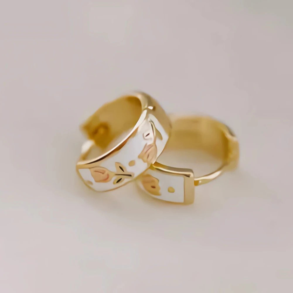 LATS White Pink Enamel Tulip Floral Tea Cup Hoops Earrings for Women Spring Summer 14K Gold Plated Jewelry Fashion Accessories