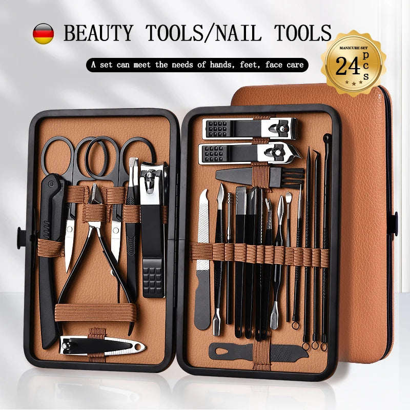 7-24pcs Manicure Tool Set Stainless Steel Cuticle Nipper Cutter Kit Professional Nail Clippers Pedicure Nail Art Grooming Tools