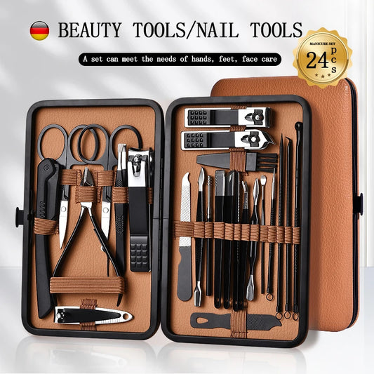 7-24pcs Manicure Tool Set Stainless Steel Cuticle Nipper Cutter Kit Professional Nail Clippers Pedicure Nail Art Grooming Tools
