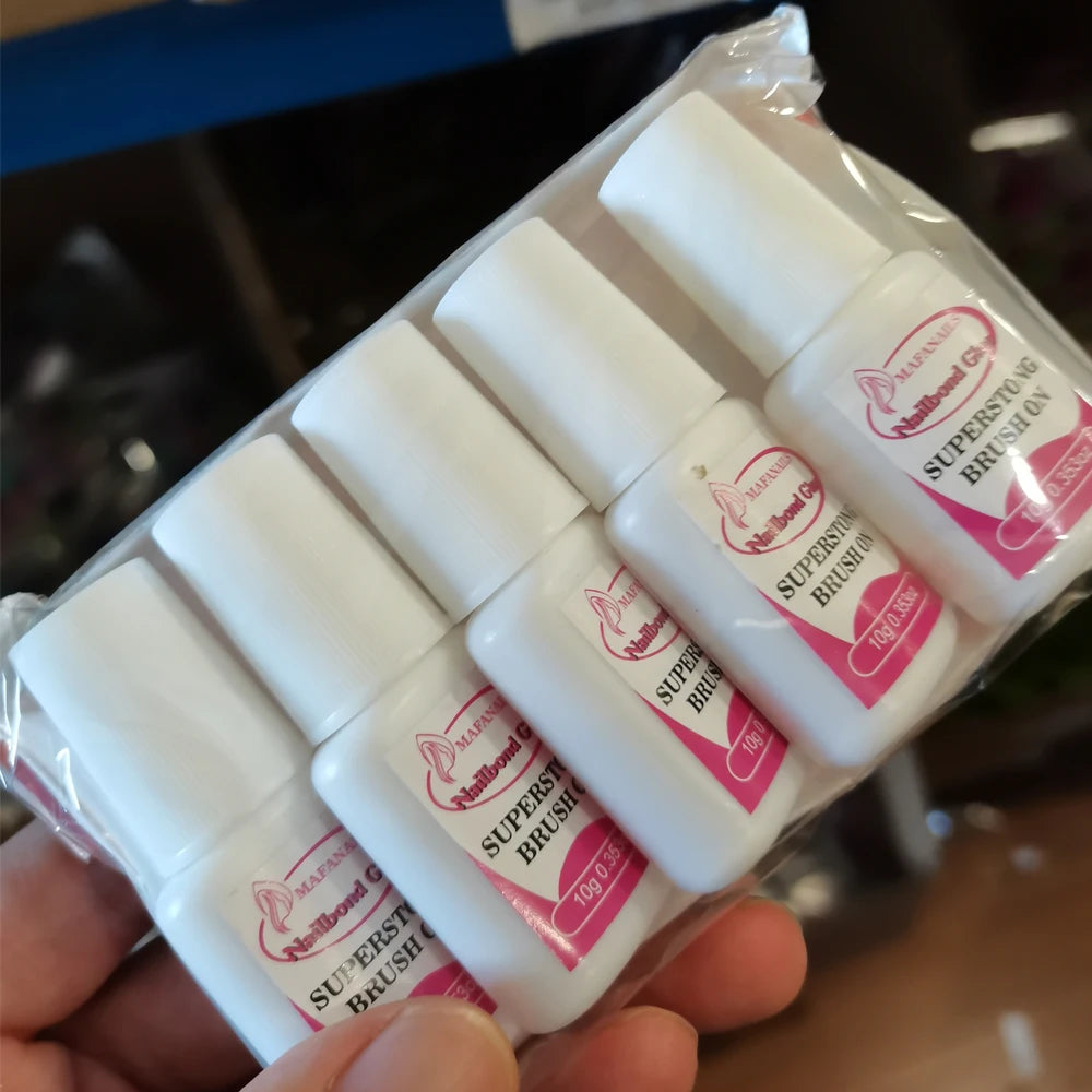 10g*5 Bottles Nail Glue For False Nails Rhinestones Gel Manicure Fast Drying Adhesive Glue For False Nail Tips Stick Gems Polish