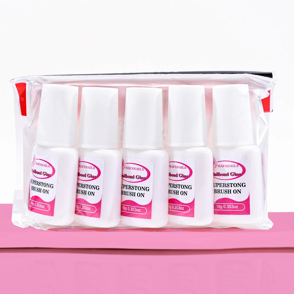 10g*5 Bottles Nail Glue For False Nails Rhinestones Gel Manicure Fast Drying Adhesive Glue For False Nail Tips Stick Gems Polish