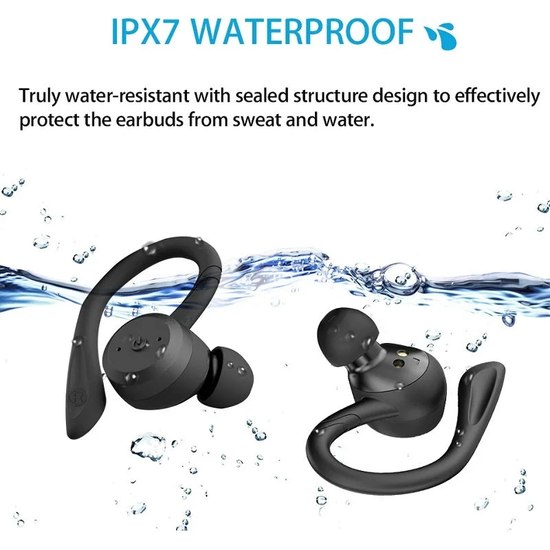 Swimming Waterproof Bluetooth Earphone Dual Wear Style Sport Wireless Headset TWS IPX7 Earbuds Stereo Long Play Time With Mic