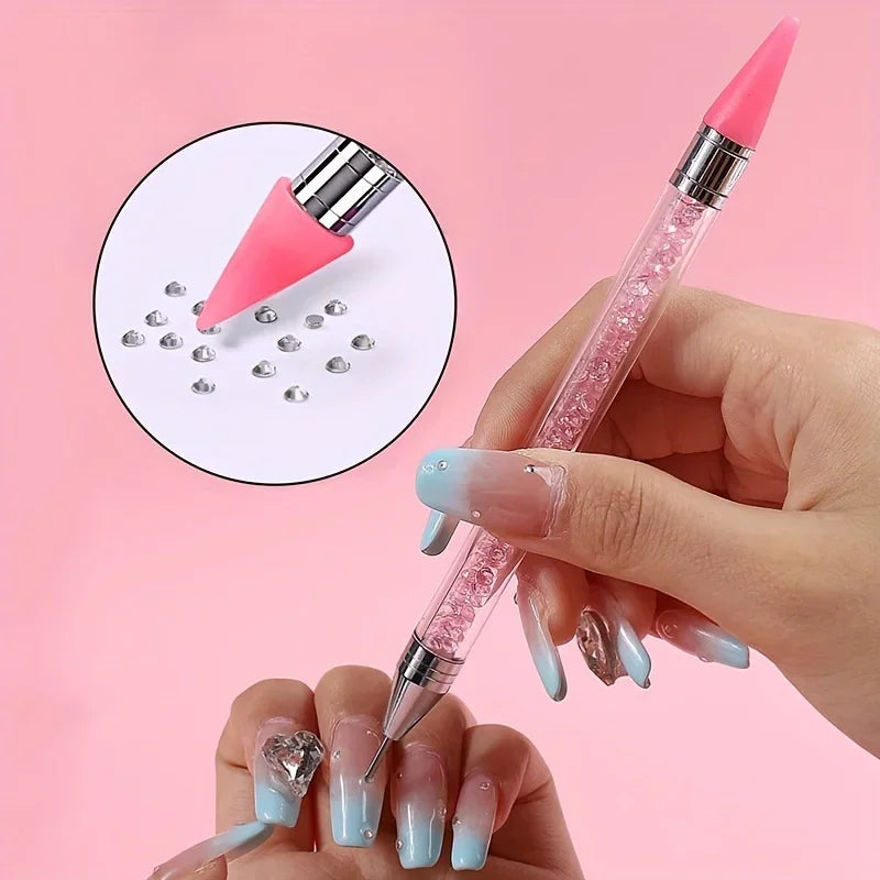 7colors Nails Art Brush Manicure Double Head Point Drill Pen Silicone Head Rhinestone Picker Wax Pencil Dot Painting Point Tools