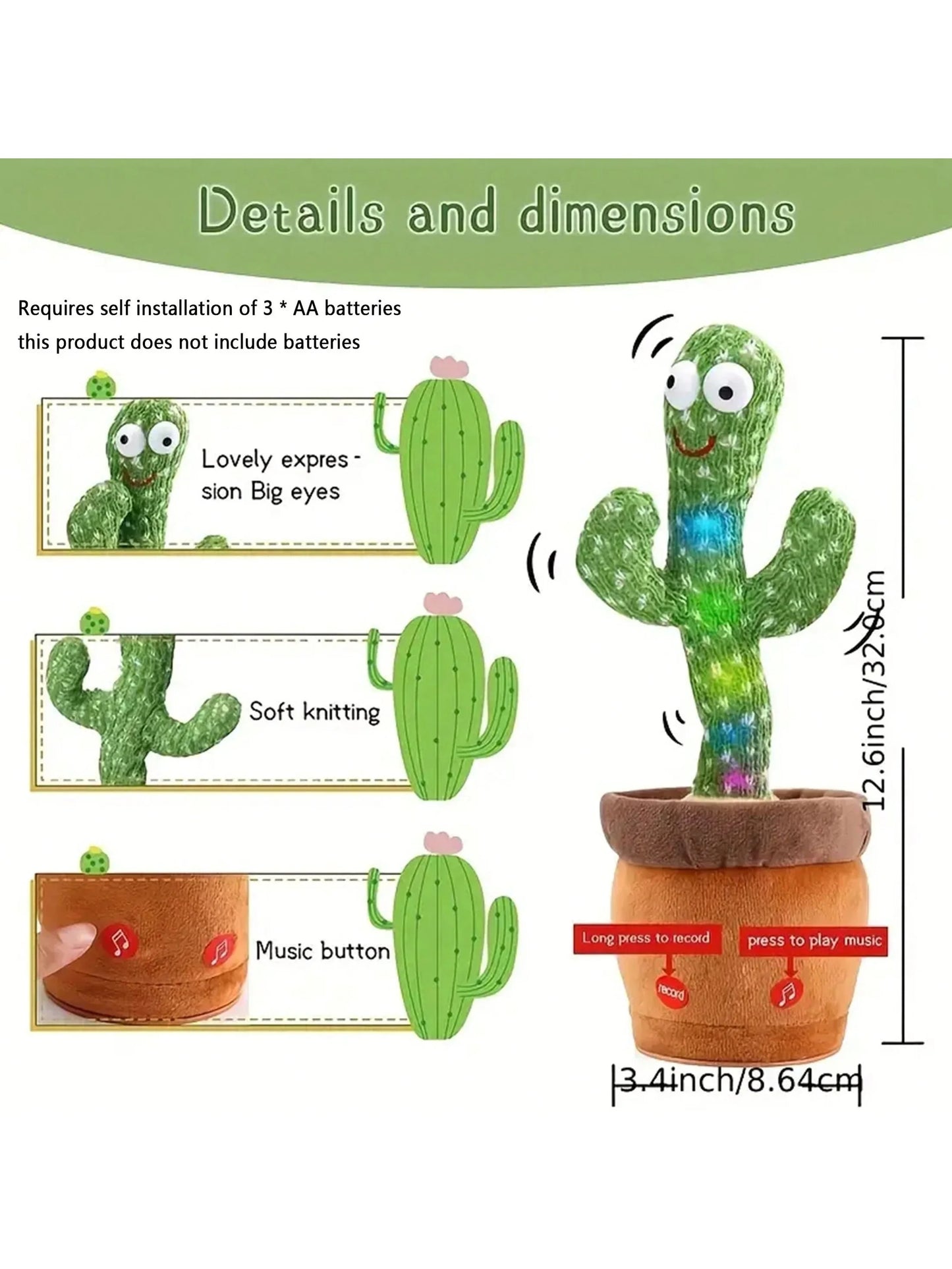 *Dancing Talking Cactus Toys For Baby Boys And Girls, Singing Mimicking Recording Repeating What You Say Sunny Cactus Up Plus