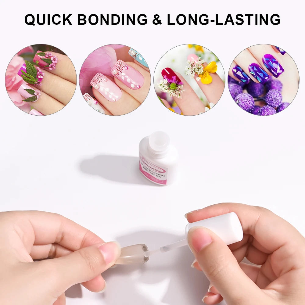 10g*5 Bottles Nail Glue For False Nails Rhinestones Gel Manicure Fast Drying Adhesive Glue For False Nail Tips Stick Gems Polish