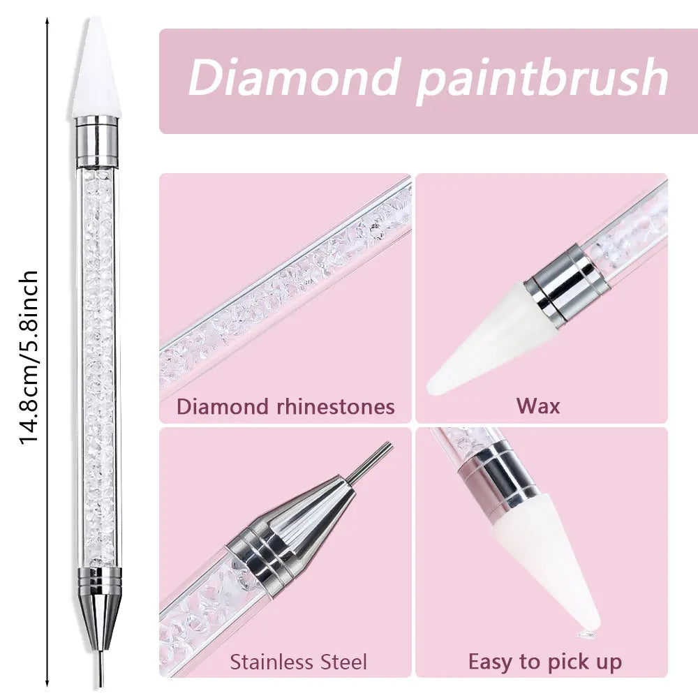 7colors Nails Art Brush Manicure Double Head Point Drill Pen Silicone Head Rhinestone Picker Wax Pencil Dot Painting Point Tools