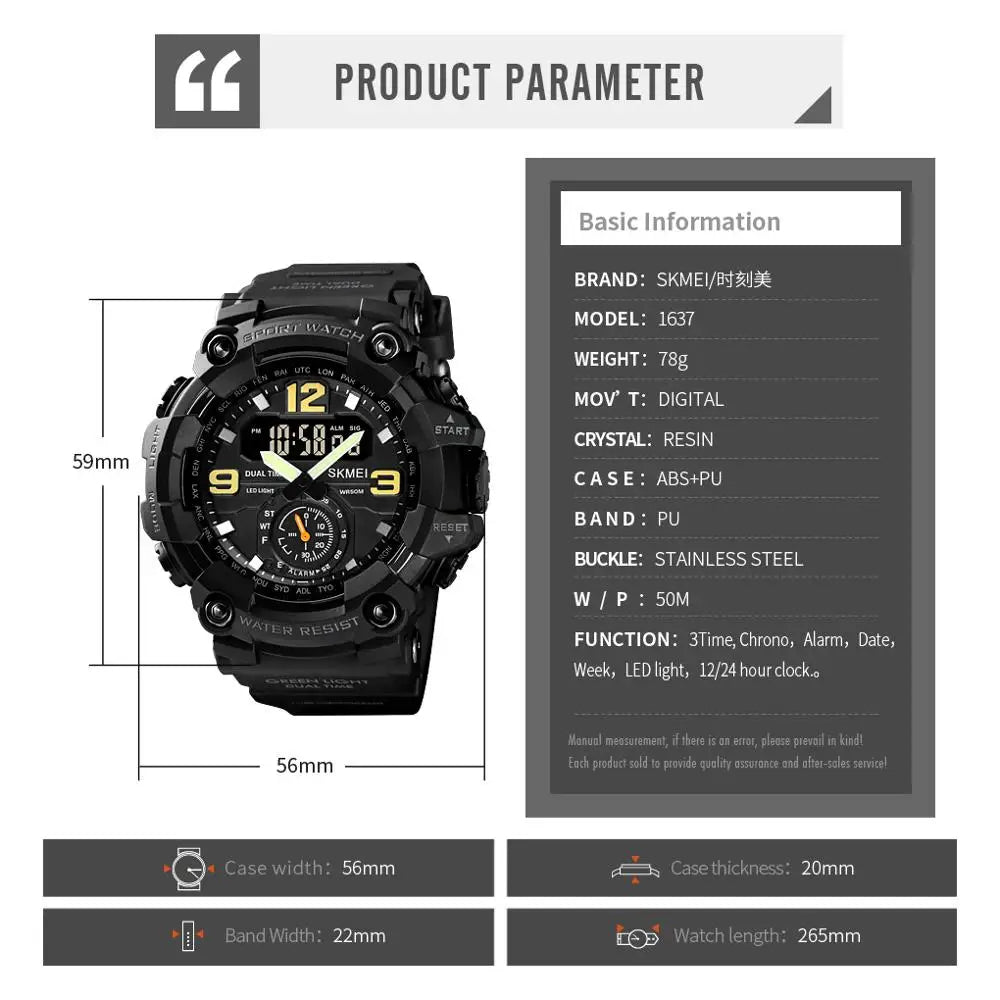 SKMEI 3 Time Countdown Digital Sports Wristwatches For Mens Women Waterproof Electronics Watches Alarm Clock Watch reloj hombre